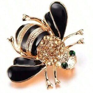 Honey Bee Metal Brooch Pin Rhinestones Yellow Black Enamel 1 in